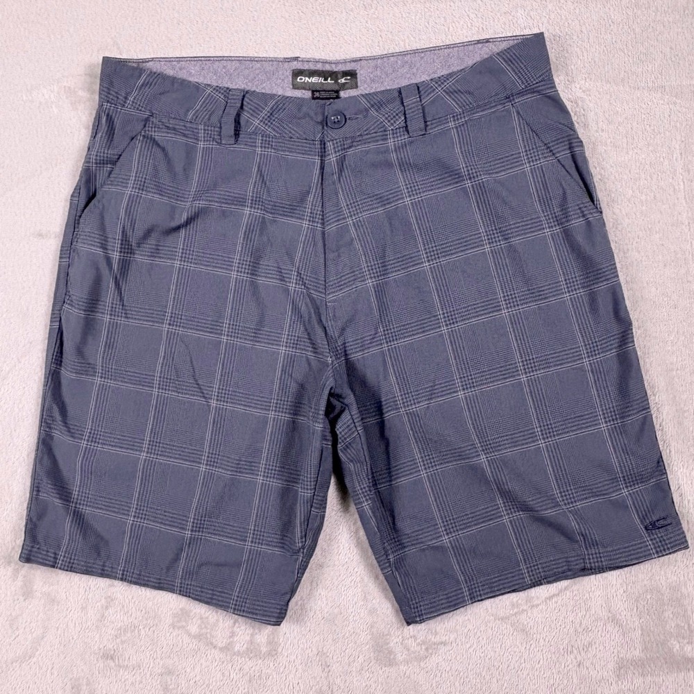 O'Neill Mens Hybrid Walk Shorts Navy Blue Plaid Size 36 Surf Skater Coastal